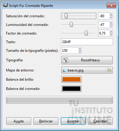 Opciones de configuración del logotipo Cromado flipante