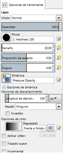 Opciones de la herramienta lápiz