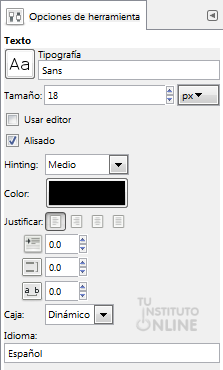 Propiedades de la herramienta texto