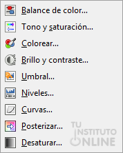 Menú de Herramientas de color