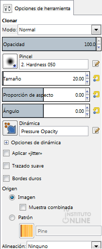 Opciones de la herramienta de clonado