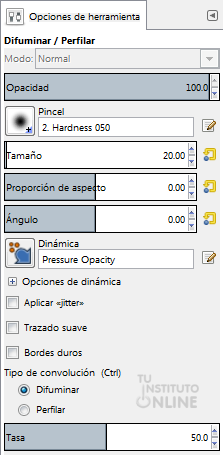 Opciones de la herramienta enfocar y desenfocar