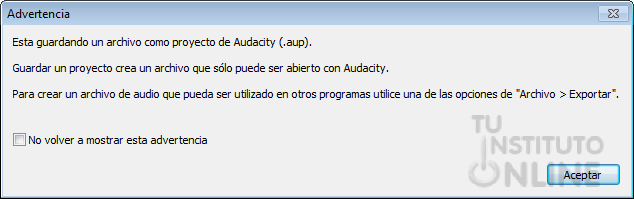 Advertencia al guardar el proyecto