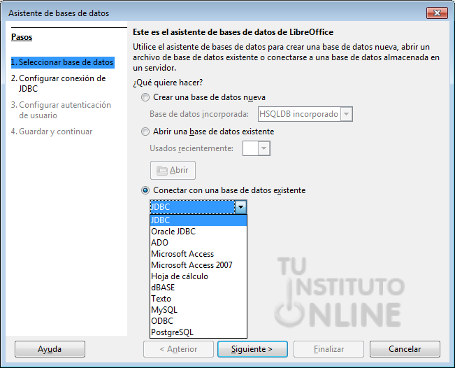 Base de datos LibreOffice Base nivel medio. Tu Instituto Online.