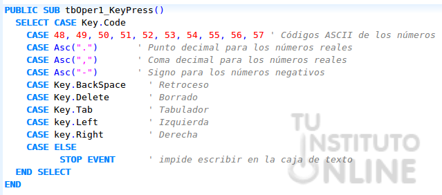 Keyress Lenguajes de programación: Gambas gráfico. Tu Instituto Online.