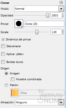 Opciones de la herramienta de clonado