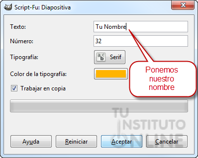 Par&aacute;metros del filtro Diapositiva