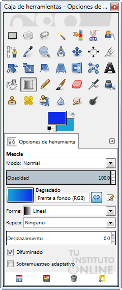 Configuraci&oacute;n del degradado