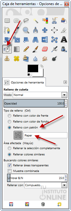 Configuración de la herramienta relleno
