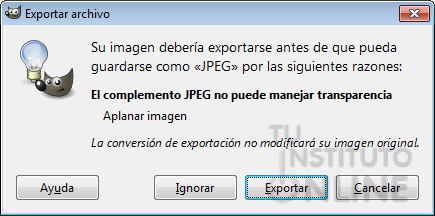 Cuadro de diálogo al guardar en jpeg