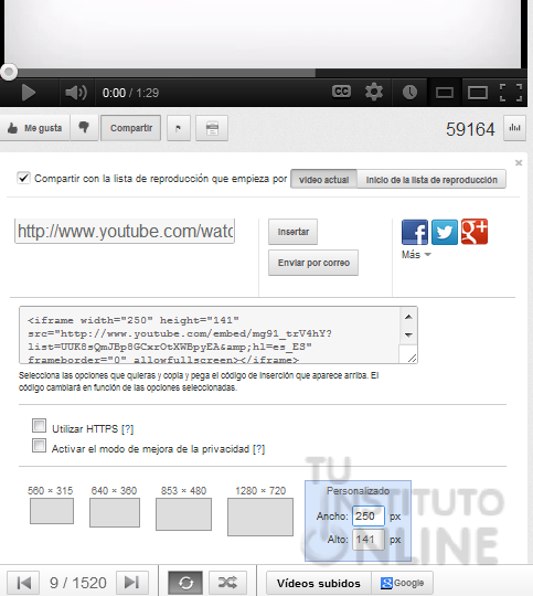 Insertar v&iacute;deo de YouTube
