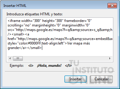 Insertando el c&oacute;digo